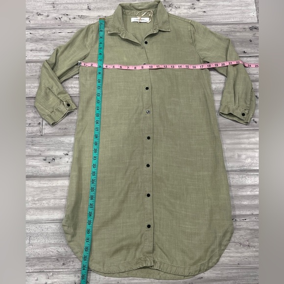 Zara Military Army Green  Tencel Chambray 3/4 Sleeve Button Down Beach Tunic 💜 - Picture 10 of 12